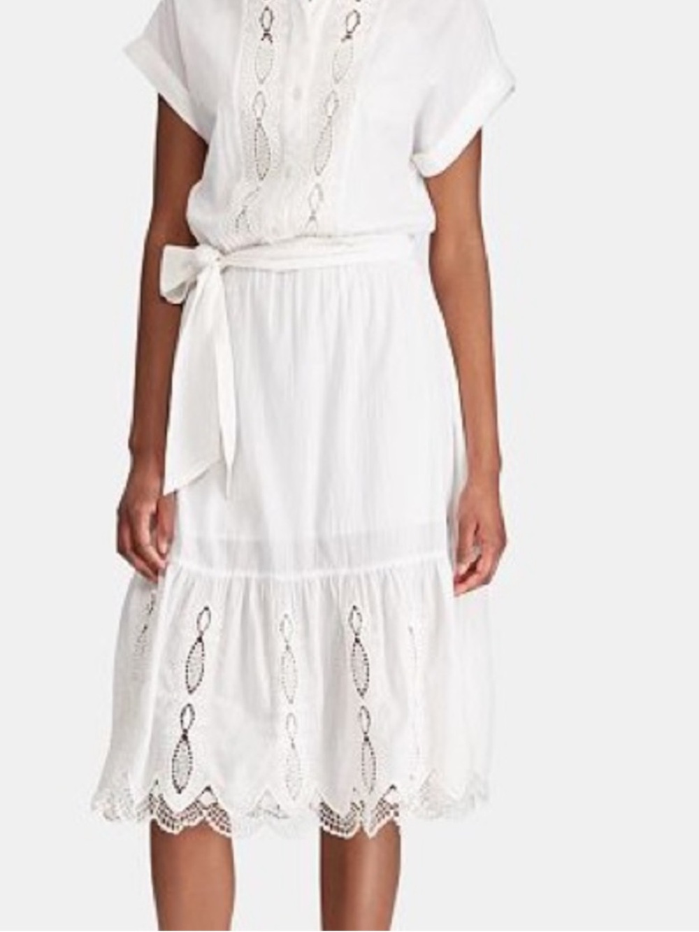 Ralph Lauren Eyelet-Trim Lace Cotton Midi White Dress Sz 18W/18+Cottagecore